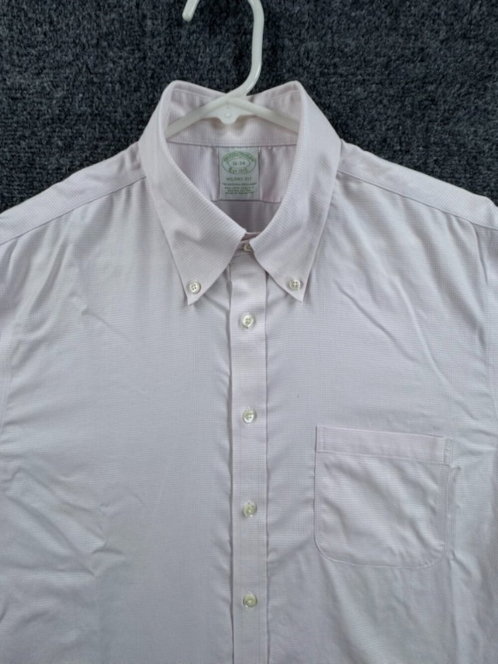 Brooks Brothers Check Supima Cotton Spandex Pink White Button-Down Non-Iron Men